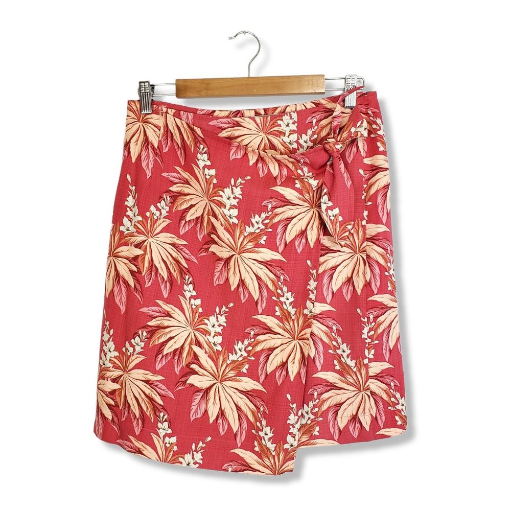 Vintage Tommy Bahama Red Hawaiian Tropical Print Wrap Style Silk Mini-skirt 6